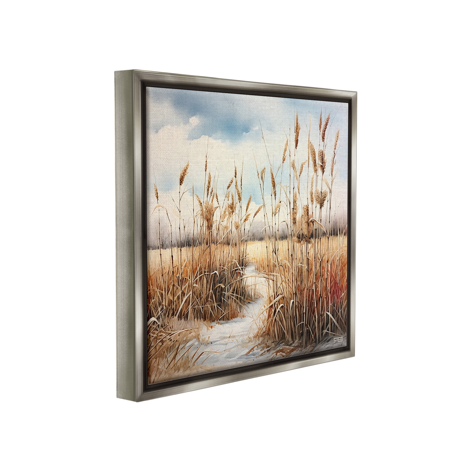 Stupell Industries Looming Beach Reeds Landscape Painting Gray Floater Framed Canvas Art Print Wall Art, 25 x 25