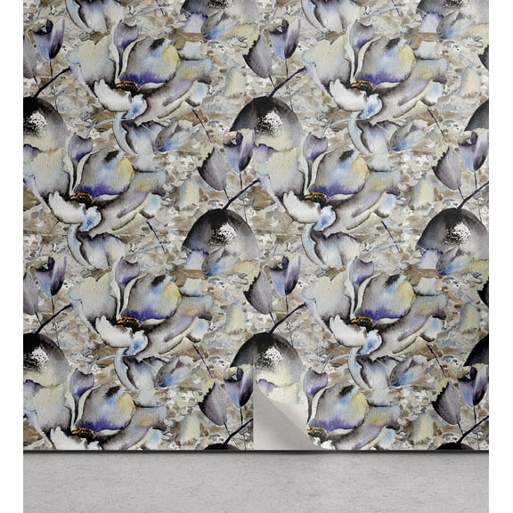 Ambesonne Vintage Peel & Stick Wallpaper for Home, Brush Strokes Retro Flowers, 13"x72", Ceil Blue and Pale Brown