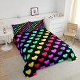 thumbnail image 3 of Girly Rainbow Bedding Full Women Kawaii Heart Print Comforter Set, Black Pink Red Down Comforter Colorful Gradient Ombre Bedding Comforter Sets, Teal Blue Green Yellow Duvet Insert 3pcs, 3 of 5