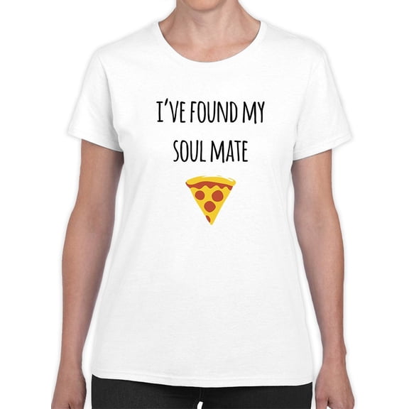 I've Found My Soulmate Pizza Graphic Women White T-Shirt, Female x-Large