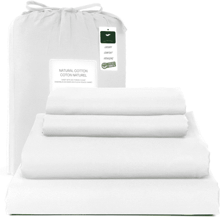 Lenzuola (White, Queen) 100% Natural Cotton 4 Piece Bed Sheets Set - Deep Pocket Sheets with Elastic All Around - Sateen Weave, Breathable & Cooling