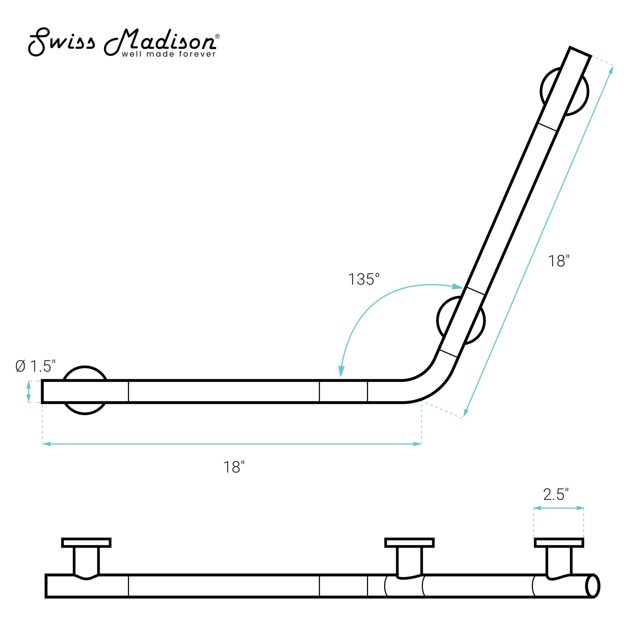 Auvergne 18" x 18" Angled Grab Bar in Matte Black