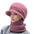 thumbnail image 2 of Charmgo Trucker Hat Clearance, Women's Knitted Warm Basin Hat Padded Cotton Hat Plush Hat + Scarf Two Piece Set Bucket Hat Baseball Cap, Sun Hats for Women Pink, 2 of 5