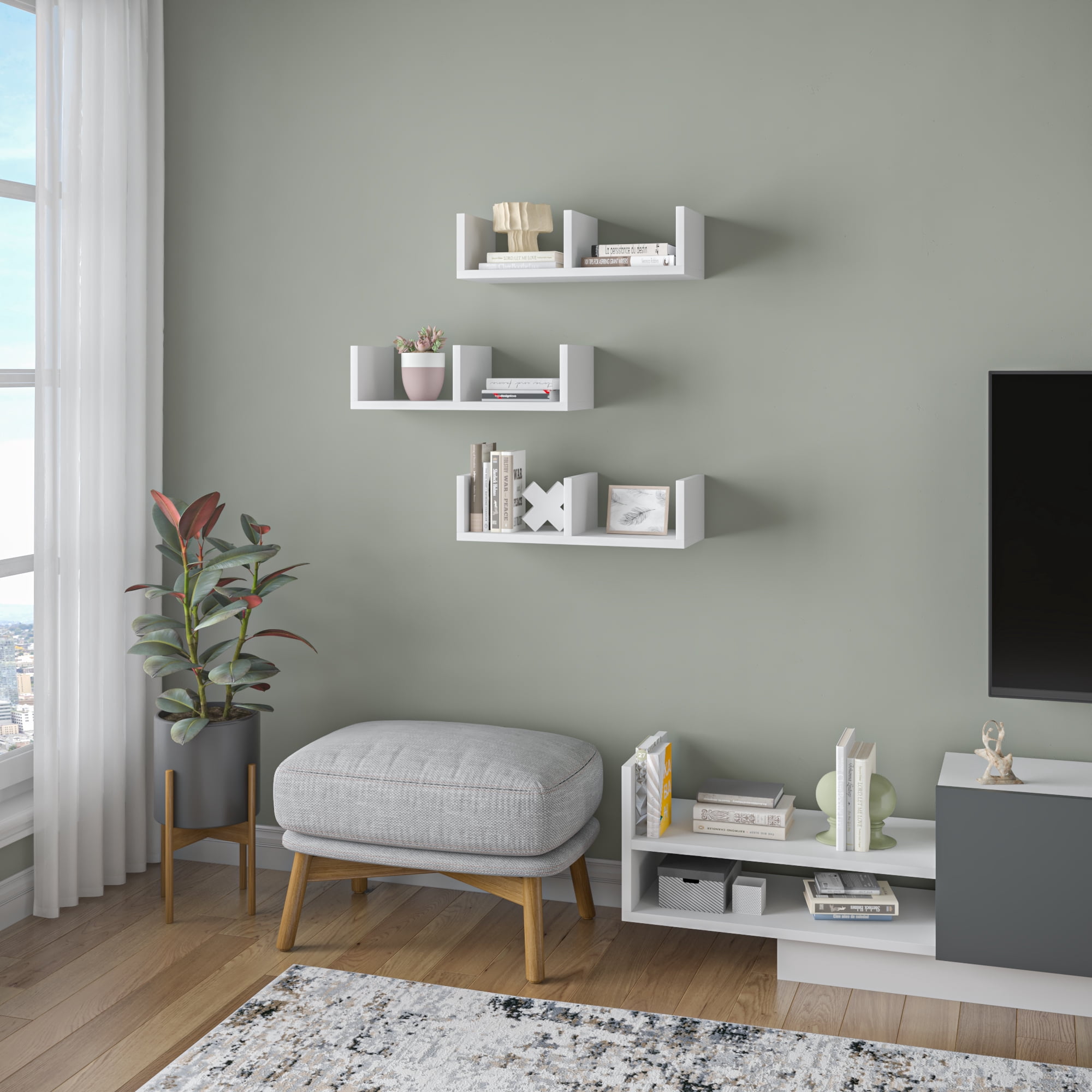 Ada Home Decor Furniture 19.69" 3 Tier White Waller Modern Wall Shelf