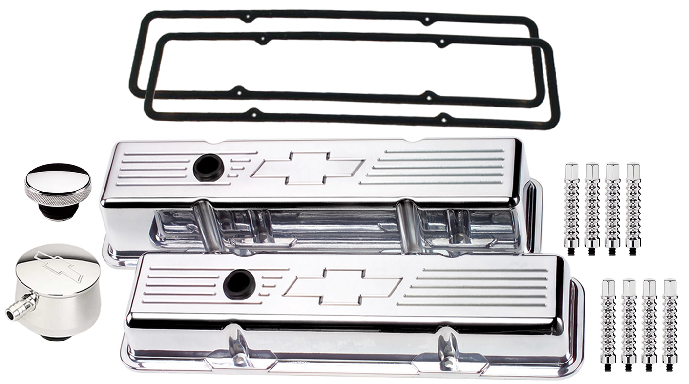 NEW BILLET SPECIALTIES SBC SHORT POLISHED ALUMINUM VALVE COVER SET WITH