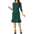 thumbnail image 2 of Vestido elegante midi de trabajo con cuello barco y media manga INSPIRE CHIC M Verde oscuro, 2 of 6
