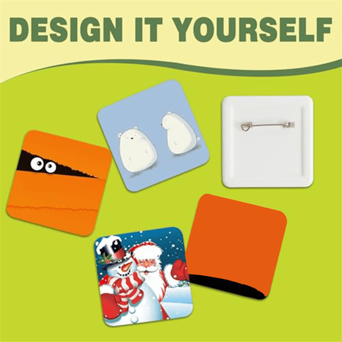 50x50mm Square Refrigerator Badges Compress Machine Rotating Manual Making Fridge Magnet Badges Pin for Home Office,1 x Machine 1 x Square Mold