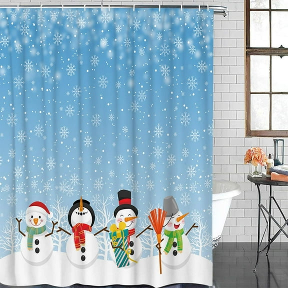 Christmas Shower Curtain Pine Tree Forest Shower Curtains for Bathroom Decor Snowflake Winter Misty Forest Green for Christmas Decoration Bath Curtains Sets with Hooks Waterproof 72" x 72"