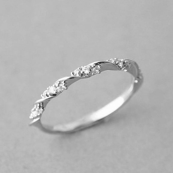 Womens Wave Ring Gold Plated Alloy with Rhinestone Inlaid Gemstones Semi Precious Stones Simple Twist Design Elegant