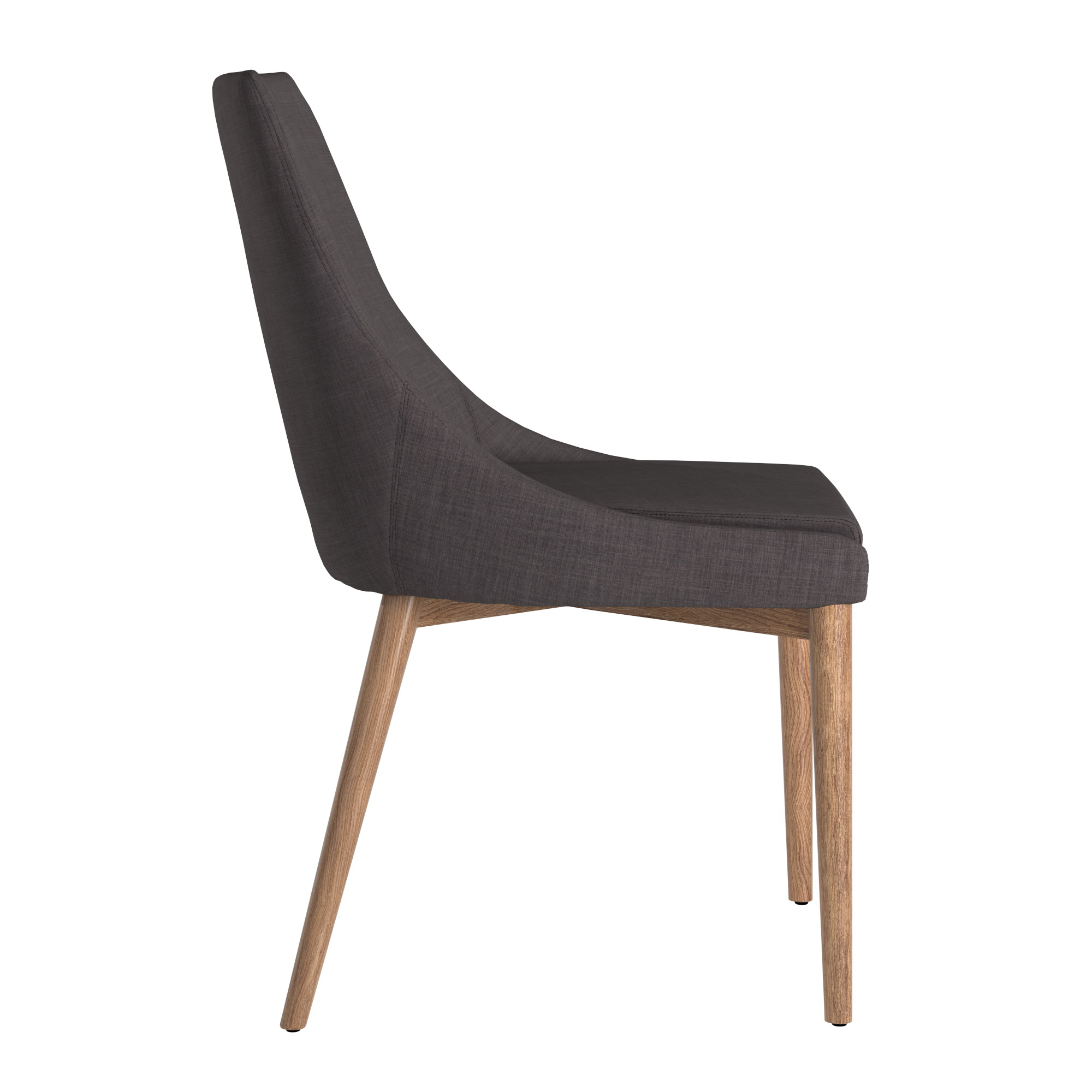 Chelsea Lane Mid-Century Modern Linen and Oak Dining Chairs, Set of 2, Dark Grey