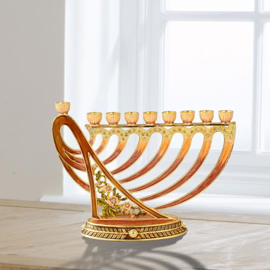 Hand Painted Enamel Menorah with Earthy Tones and Crystals photo 4
