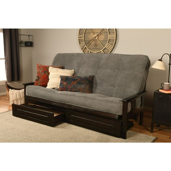 Kodiak Furniture Monterey Queen-size Espresso Wood Storage Futon Gray Mattress