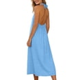 thumbnail image 6 of Gamivast Dresses for Women Linen Halter V-Neck Sleeveless Maxi Dress with Pockets Casual Loose Fit Button Front Summer Beach Vacation Dress Blue XXL, 6 of 7