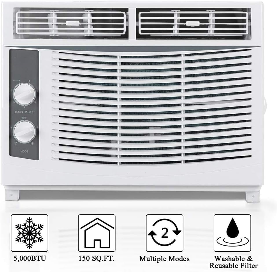 Ktaxon 5000 BTU Air Conditioner Window Unit, 115V/60Hz AC for Window, Cooling Rooms up to 150 Sq. Ft, Easy Install Kit Included, White