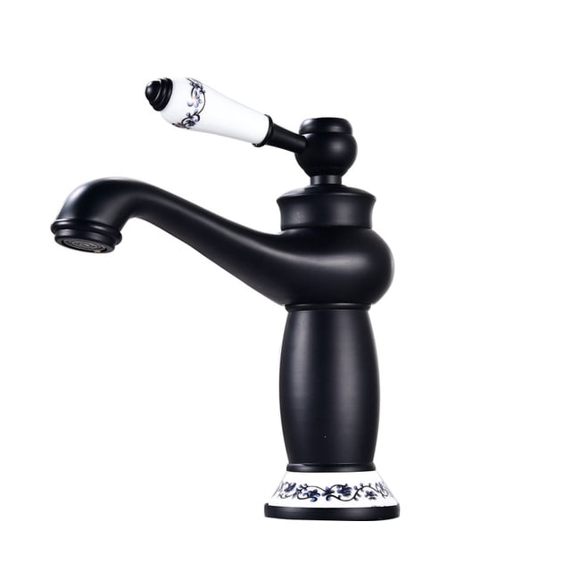 Grifo de lavabo retro, grifo de cerámica de latón, grifo mezclador antiguo vintage, grifo de agua fría/caliente, decoración de repuesto para cocina, baño, negro