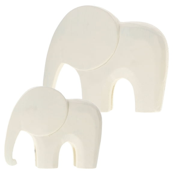 Masteelf  2 Pcs Wooden Elephant Ornaments Decor Outdoor Statues Animal White