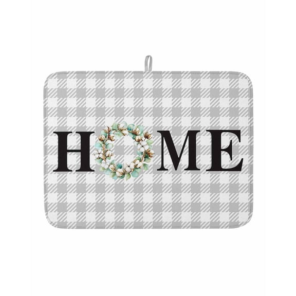 Dish Drying Mat for Kitchen Counter Eucalyptus Leaf Cotton Wreath Drying Pad Absorbent Drying Mats for Countertops Sinks Draining Racks Buffalo Plaid Home Drainer Kitchen Accessories 18x24 Inch