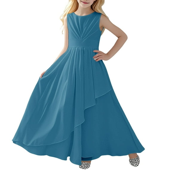 Krdevn Girls Dresses for Elegant Sleeveless Round Neck Party Dress for for Performances Weddings and Outdoor Events,110