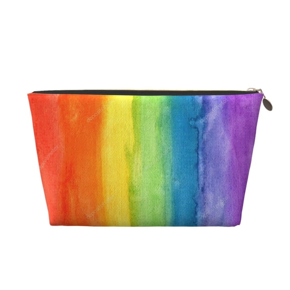 Abstract Striped Rainbow Purse Organizer Handbags Totes Leather Zipper Printing Bag For Women Travel Toiletry Bag