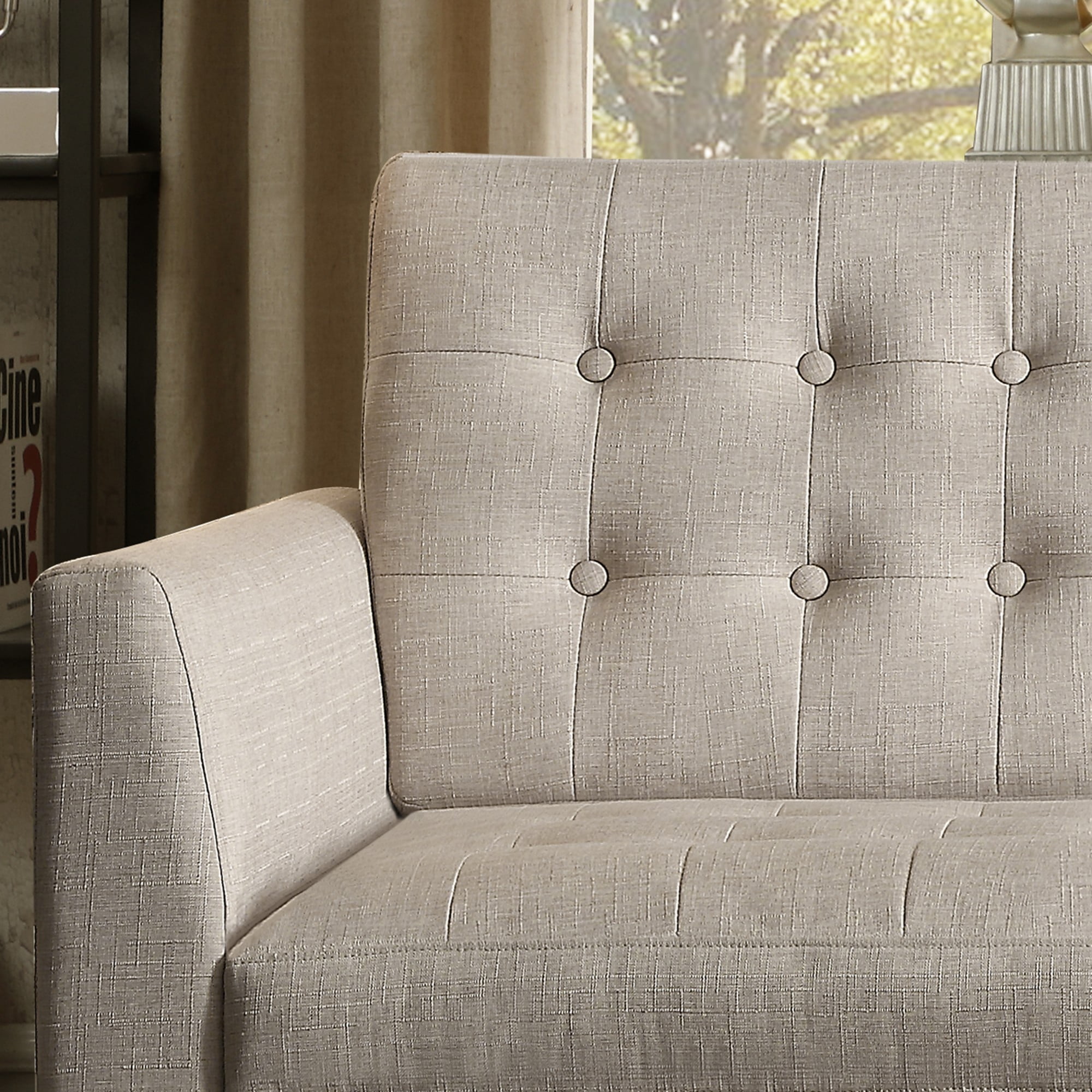 Gewnee Beige 68-Inch Linen Loveseat Sofa - 2-Seater Upholstered Couch with Solid Rubberwood Legs, 100% Linen Fabric & Button-Tufted Backrest for Living Room/Bedroom