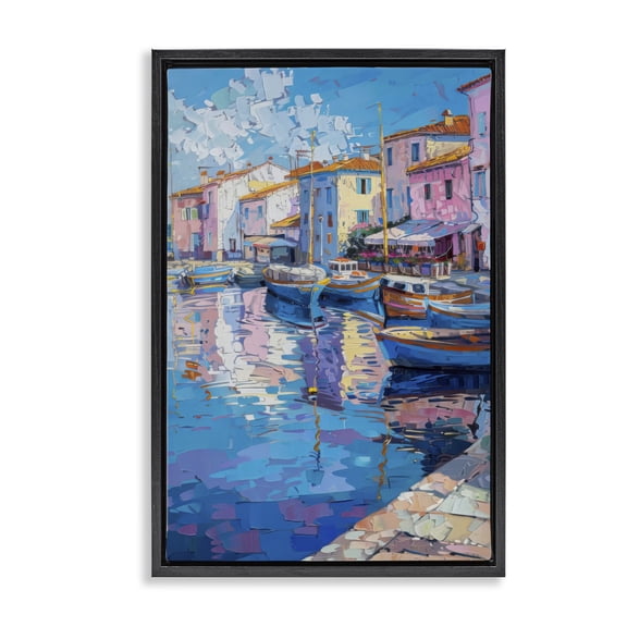 Stupell Industries Abstract Harbor Reflection Cityscapes Painting Black Floater Framed Canvas Art Print Wall Art, 17 x 25