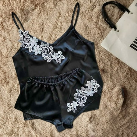 

Aabni Women s new fashion imitation silk sexy sling two-piece sexy pajamas