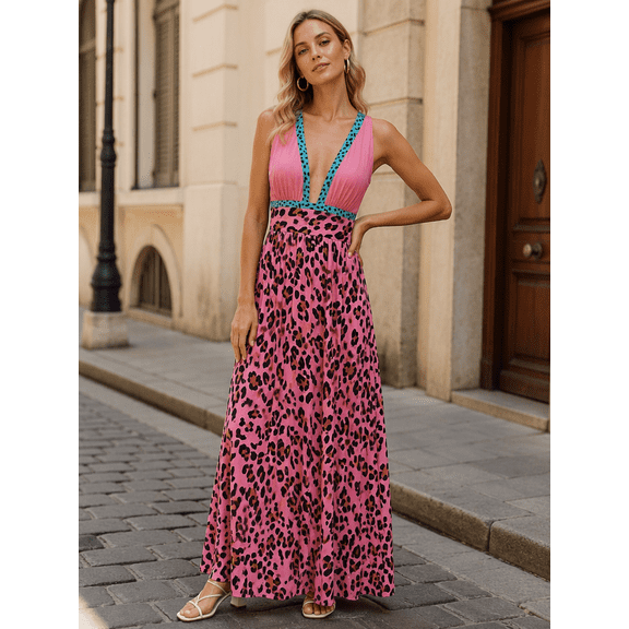 Tbfashion Womens Sleeveless Dress V Neck Split Long Dresses for Summer Vacation Beach