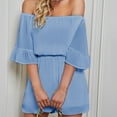 thumbnail image 4 of REORIAFEE Women Rompers Dressy Short off the Shoulder Short Sleeve Playsuit Solid Color Womens Rompers Sexy Flare Sleeve Chiffon Short Jumpsuit Womens Romper Dress for Summer Dressy Blue L, 4 of 8