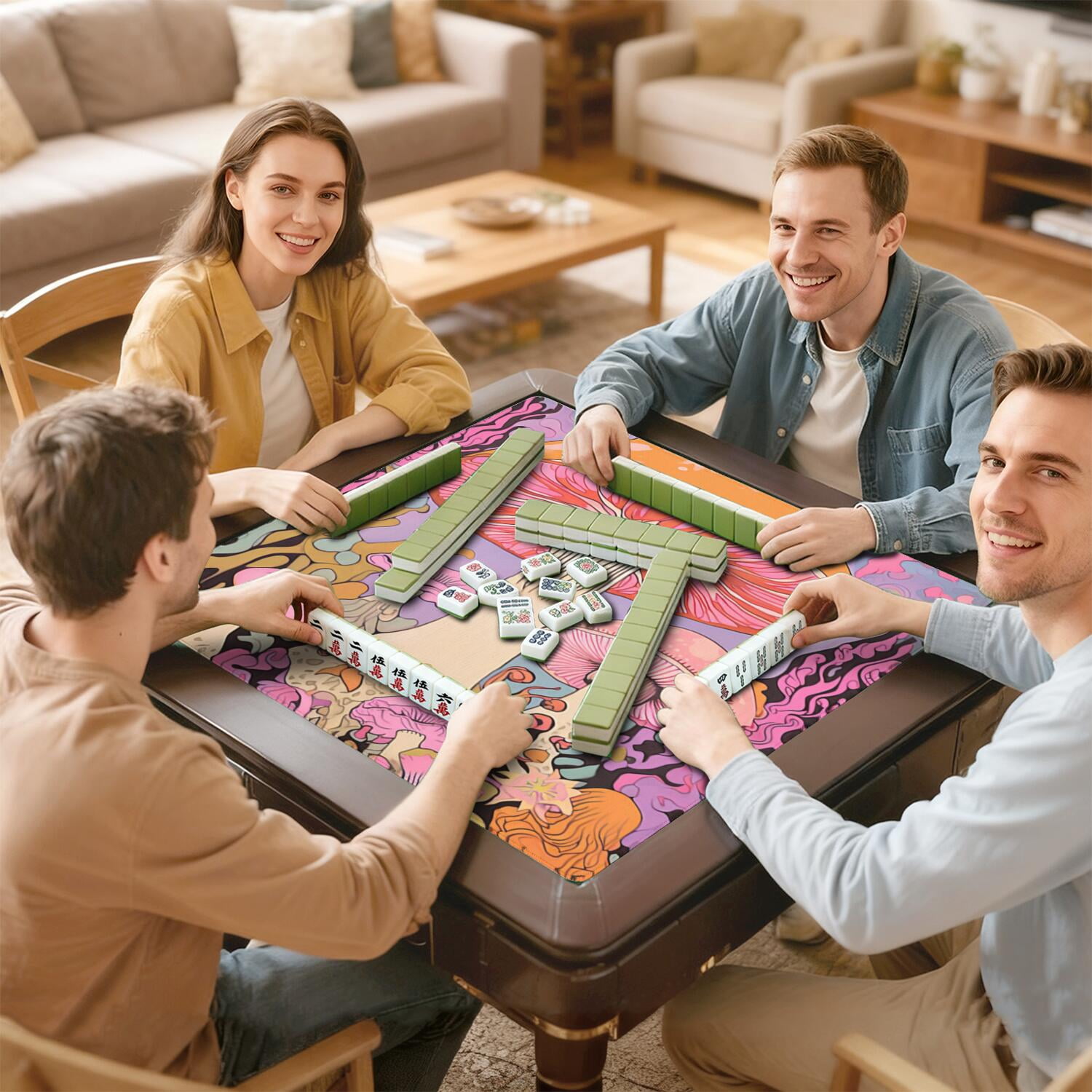 Square Plants Pattern Game Pad 31.5x31.5 Inches Constructed from Premium Rubber with Anti-Slip Grip Surface and Noise Dampening Features for Tiles Games