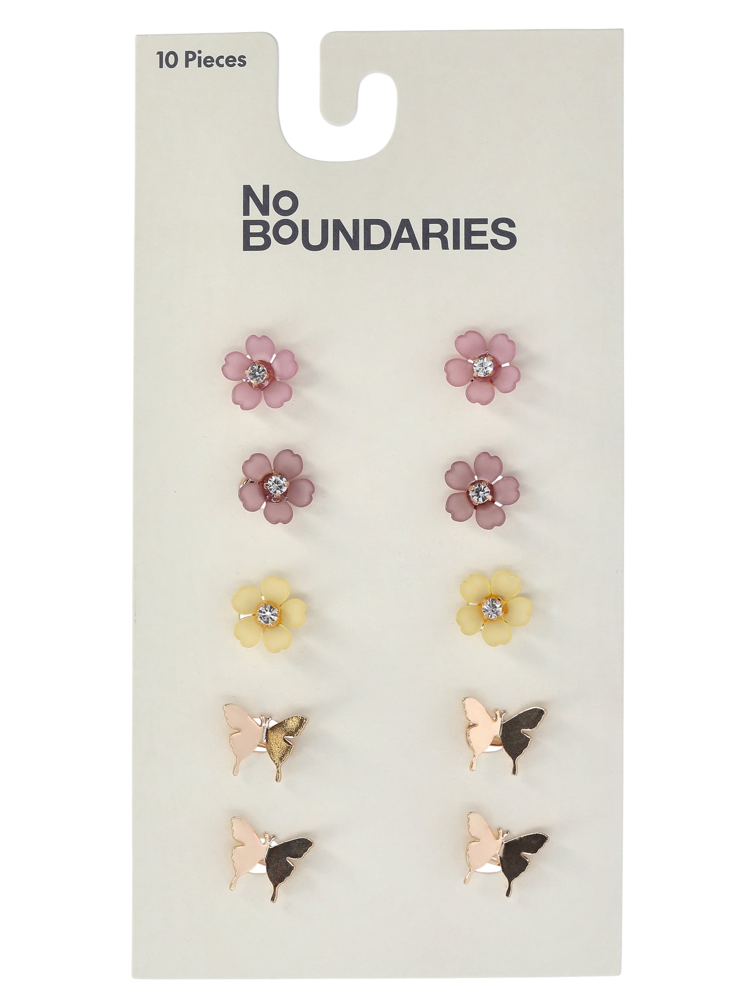 No Boundaries Butterfly and Flower Mini Hair Claw Clips Set, 10-Piece, Women's, Pink/Goldtone