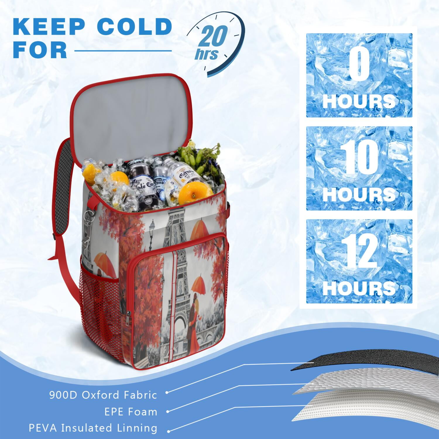 Tower Pink Cooler Backpack Insulated Waterproof Leak Proof Backpack Cooler Lightweight Lunch Picnic Camping Backpack Cooler for Men Women