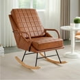 thumbnail image 6 of VECELO Nursery Rocking Chair with High Backrest, PU Leather Comfortable Rocker with Padded Seat for Living Room, Bedroom, Brown, 6 of 9