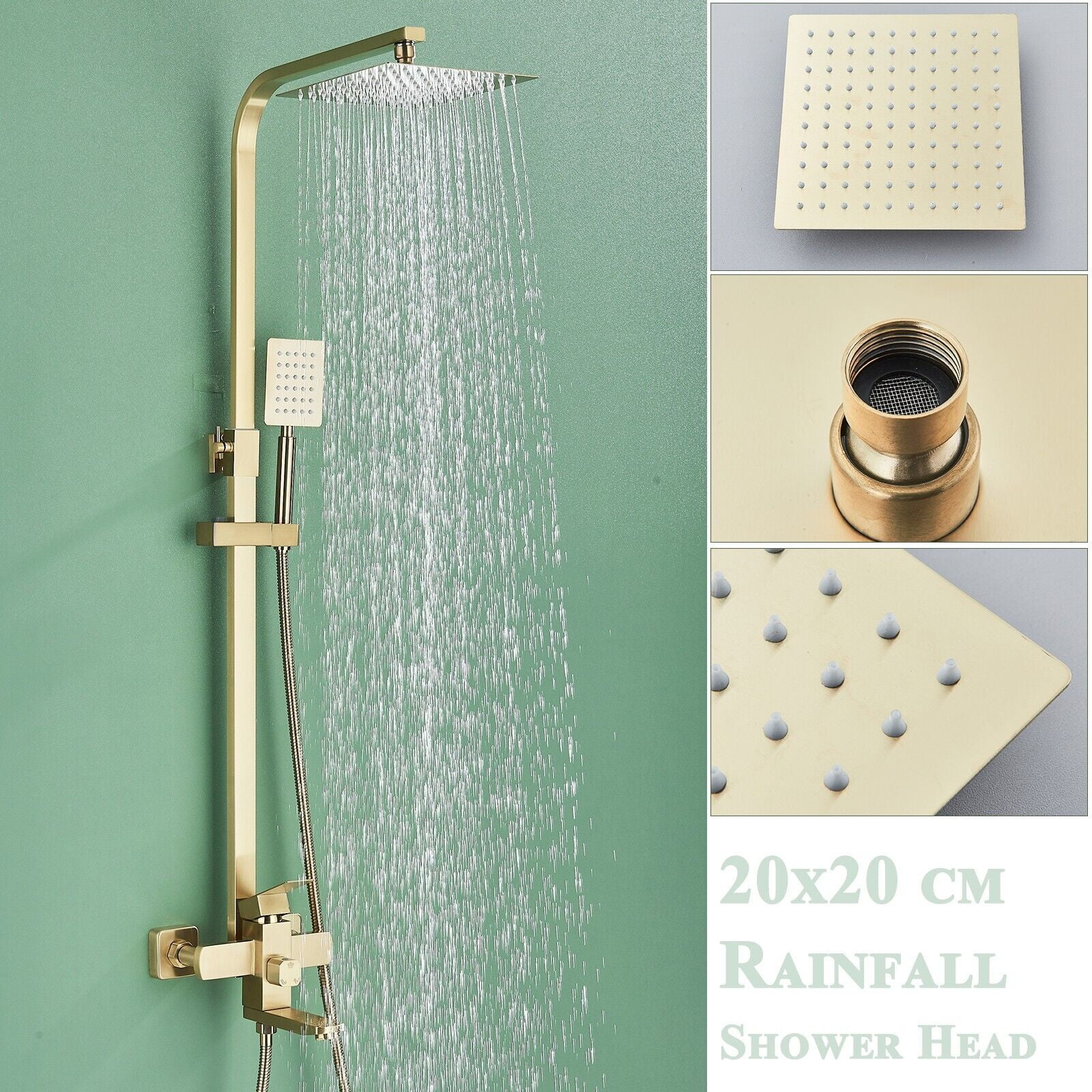 Brushed Gold Shower Faucet set Exposed Shower System 8inch Rain Shower Head Comb