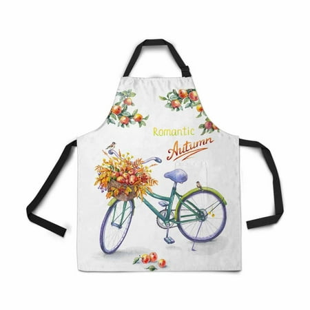 ASHLEIGH Romantic Autumn Fall Bicycle Bike Tree Branch Apron for Women Men Girls Chef with Pockets Watercolor Goldfinches Unisex Adjustable Bib Apron Kitchen for Cooking Baking Gardening Home