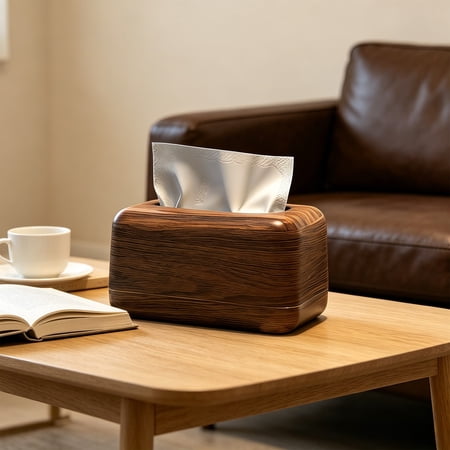 Wood Grain Tissue Box Holder Refillable Spring Auto Feed Paper Towel Dispenser for Home Waterproof Tissue Storage Box for Kitchen and Bathroom Decorative Holder for Living Room