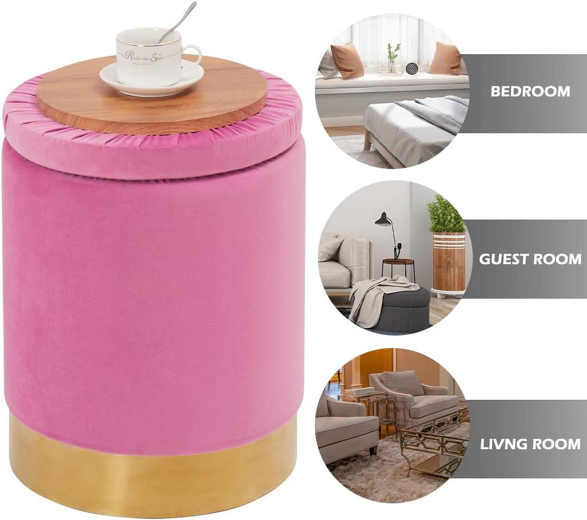 Mxfurhawa Velvet Storage Ottoman Multipurpose Footrest Stool for Living Room & Bedroom(Rose Pink)