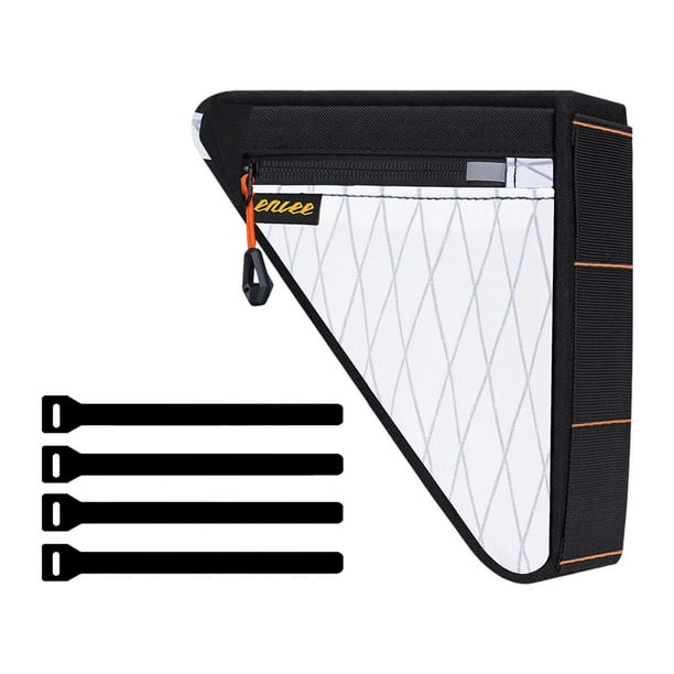 Bolsa triangular para bicicleta, bolsa para cuadro de bicicleta, bolsa compacta y multifuncional para debajo del tubo de la bicicleta. Blanco