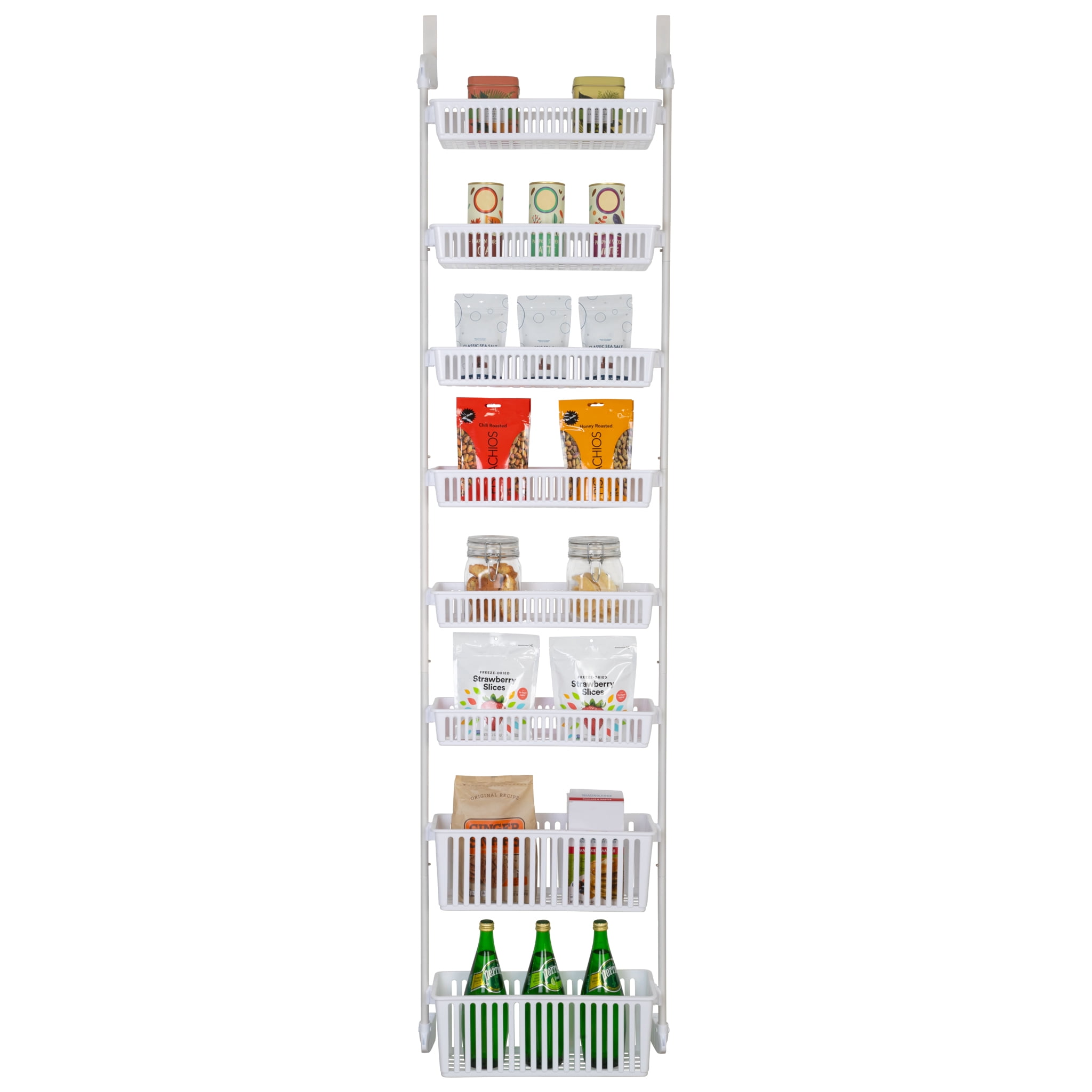 Smart Design 8-Tier Over-The-Door Hanging Pantry Organizer with 2 Deep and 6 Full Baskets - White