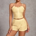 thumbnail image 2 of Erwazi Women Hollow Out Pajama Sets Spaghetti Strap Ruffle Tank Top Elastic Waist Shorts 2 Piece Loungewear Set, 2 of 5