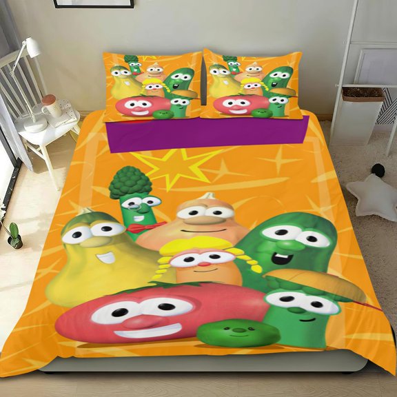 Veggietales Themed Bed Sheet Set Three Piece Set 53x79 Inches Comfortable And Skin Friendly Unique Design Creating A Star Studded Night Home Decor Gifts For Family Friends fans