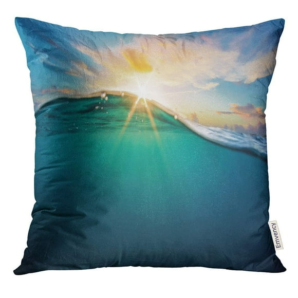 BSDHOME Abstract Ocean with Underwater Part and Sunset Skylight Splitted by Waterline Beautiful Clouds Bright Sun Pillow Case 18x18 Inches Pillowcase
