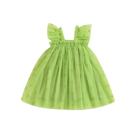 

Mioliknya Baby Girl Princess Dress Sparkle Heart Print Tulle Dress with Wings