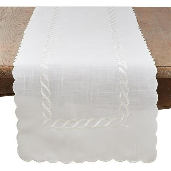 16 x 90 in. Braided Embroidery Oblong Table Runner, White