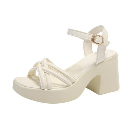 

PEASKJP Sandals for Women Women s Summer Casual Dressy Cute Flat Sandals Comfortable Square-Toe Fashion One Band Strappy Shoes Wide Width (White 8.5)