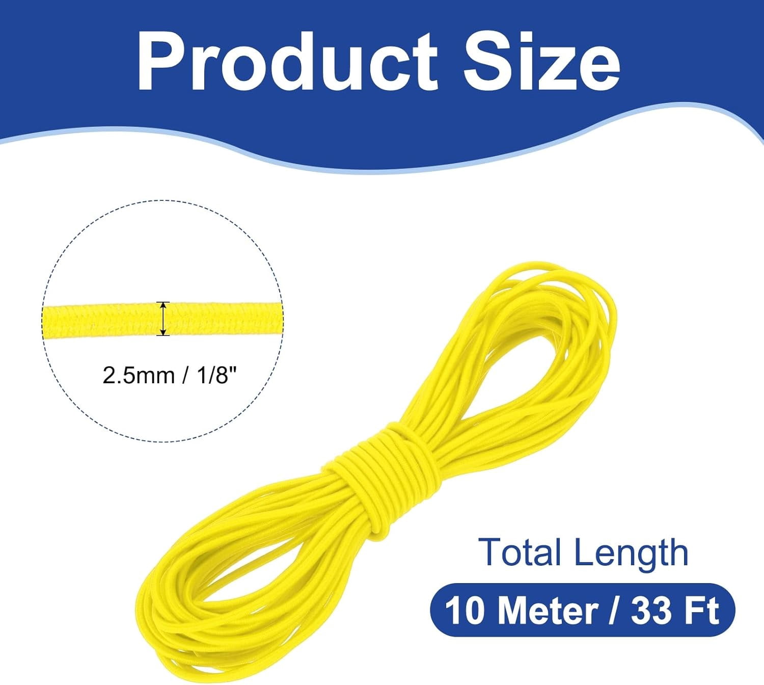 MKEUDQ-1/8" x 33' Elastic Bungee Cord, Bungee Shock Cord Kayak Stretch String Rope for Camping Tent Bike Tie Down Kayaking Boating Repairing Poles DIY Canopy Patio, Yellow