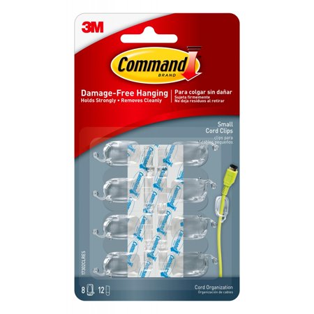 Command Clear Small Cord Clips, 8 Clips, 12 Strips/Pack