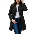 thumbnail image 2 of Women's Hot Pink Double Breasted Jacket Notch Collar Long Sleeve with Cuff Belts Classic Mid-Length Trench Coat Outerwear for Daily Wear Black, 2 of 3