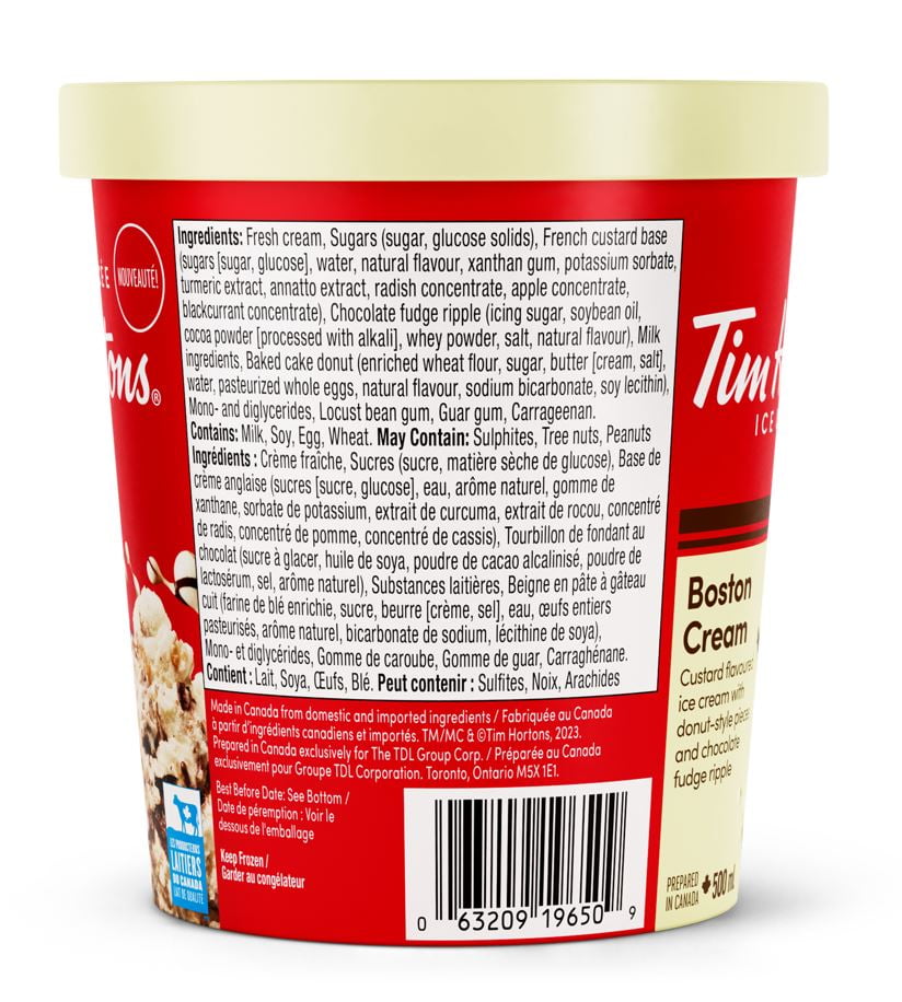 TIM HORTONS BOSTON CREAM ICE CREAM 500ML