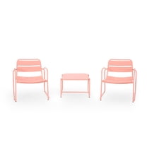 GDF Studio Crowningshield Outdoor Modern 3 Piece Chat Set, Matte Coral