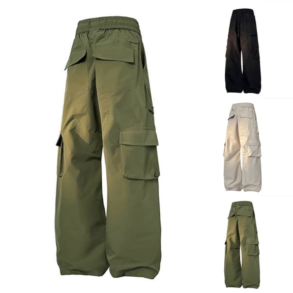 Swuxness Mens Casual Cargo Long Pants Drawstring Pockets Soft Loose Versatile Bottom Garments